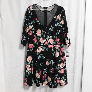 City Studio Black Floral 3/4 Sleeve Fishnet Midi Dress - NWT - 16